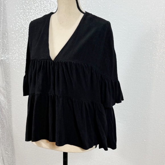 ASOS DESIGN Black Tiered Peplum Blouse | Size US 10 (UK 14, EU 42) - Picture 2 of 9